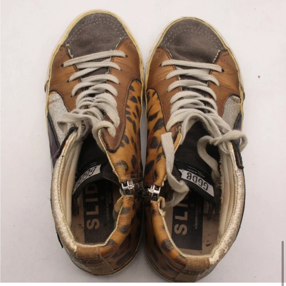 GGDB Golden Goose Slide High Top Glitter Leather Womens animal print Sneakers 39 - Picture 6 of 9